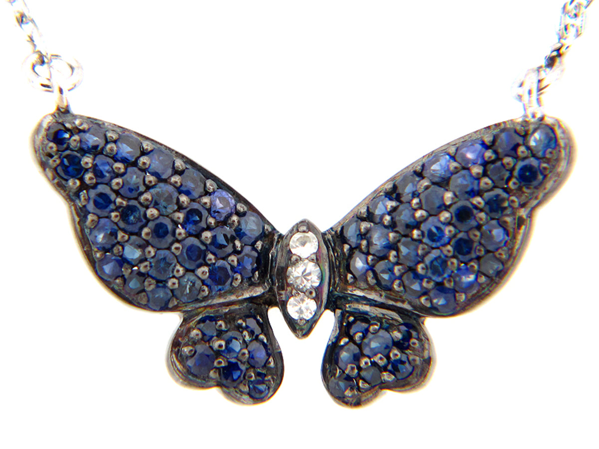 BLUE & WHITE SAPPHIRE PENDANT, SILVER (H)