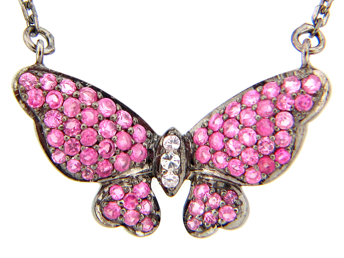 PASTEL PINK & WHITE SAPPHIRE PENDANT, SILVER (H)