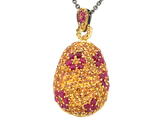 YELLOW SAPPHIRE & RUBY PENDANT, BLACK FINISH, SILVER (H)