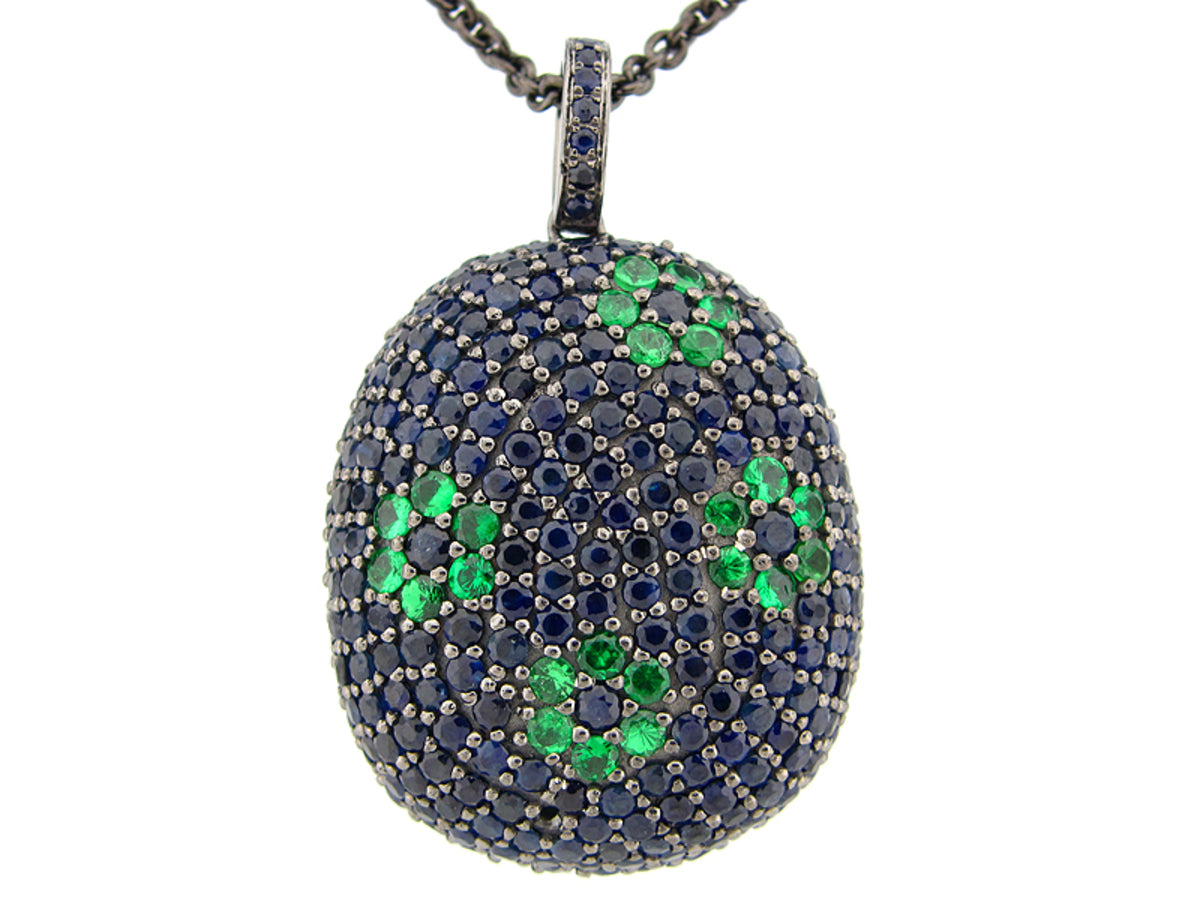 SAPPHIRE & TSAVORITE PENDANT, BLACK FINISH, SILVER (H)