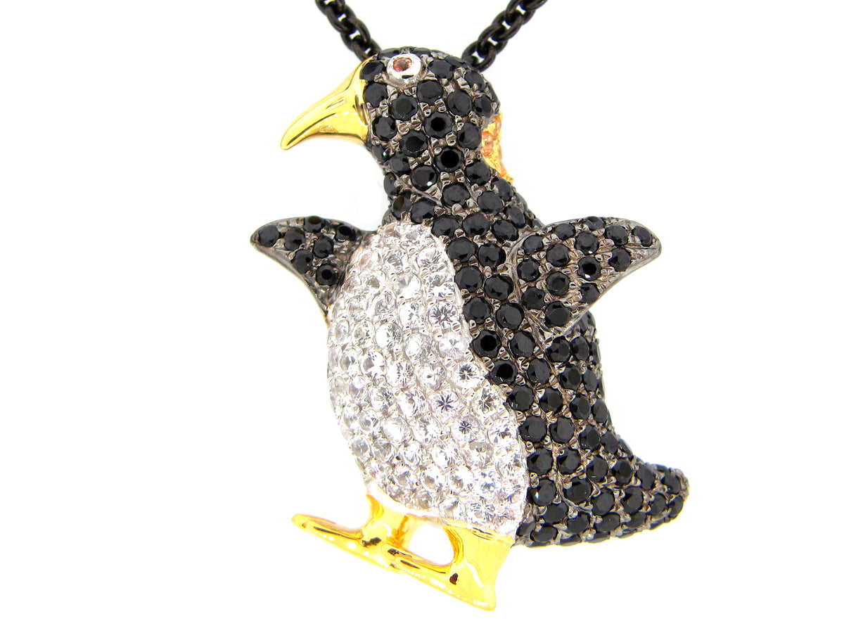 YELLOW & WHITE SAPPHIRE & BLACK SPINEL PENDANT,BLACK FINISH,  SILVER (N/H)