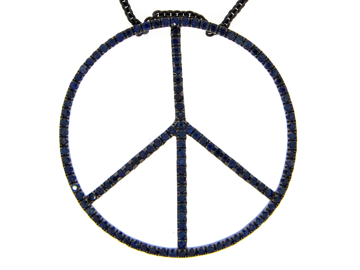 SAPPHIRE PEACE SIGN PENDANT, BLACK FINISH, SILVER (H)