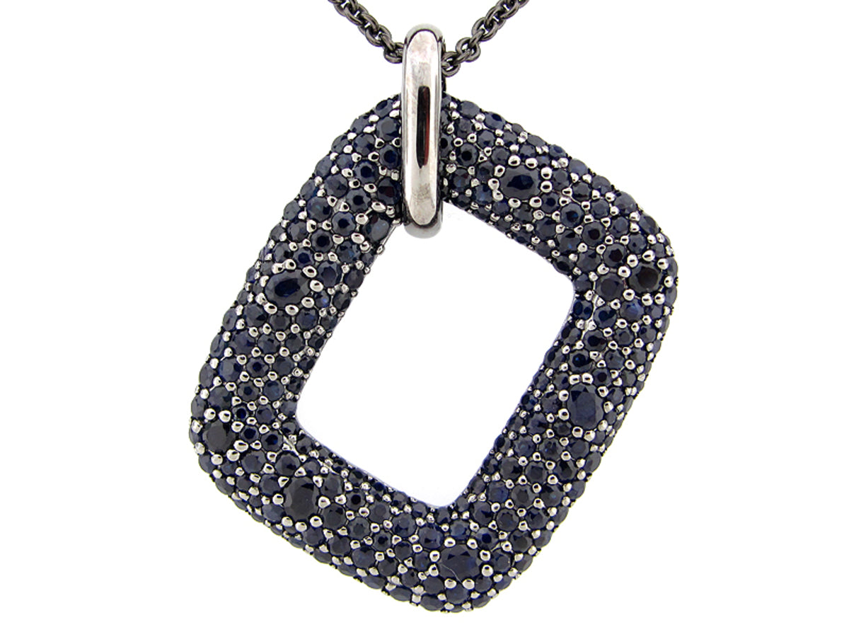 SAPPHIRE PENDANT, 34/36" CHAIN, BLACK FINISH, SILVER (H)