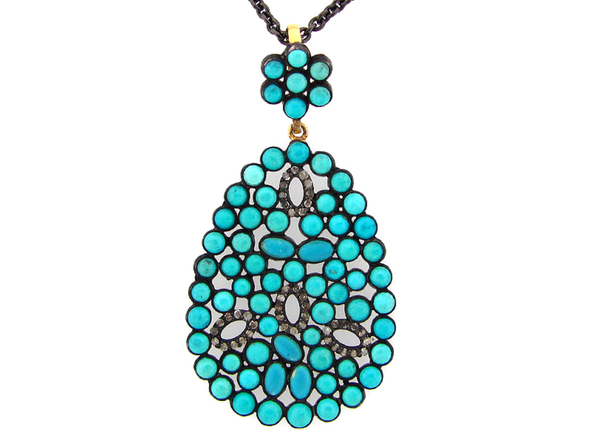 TURQUOISE & BROWN DIAMOND PENDANT, SILVER (H)