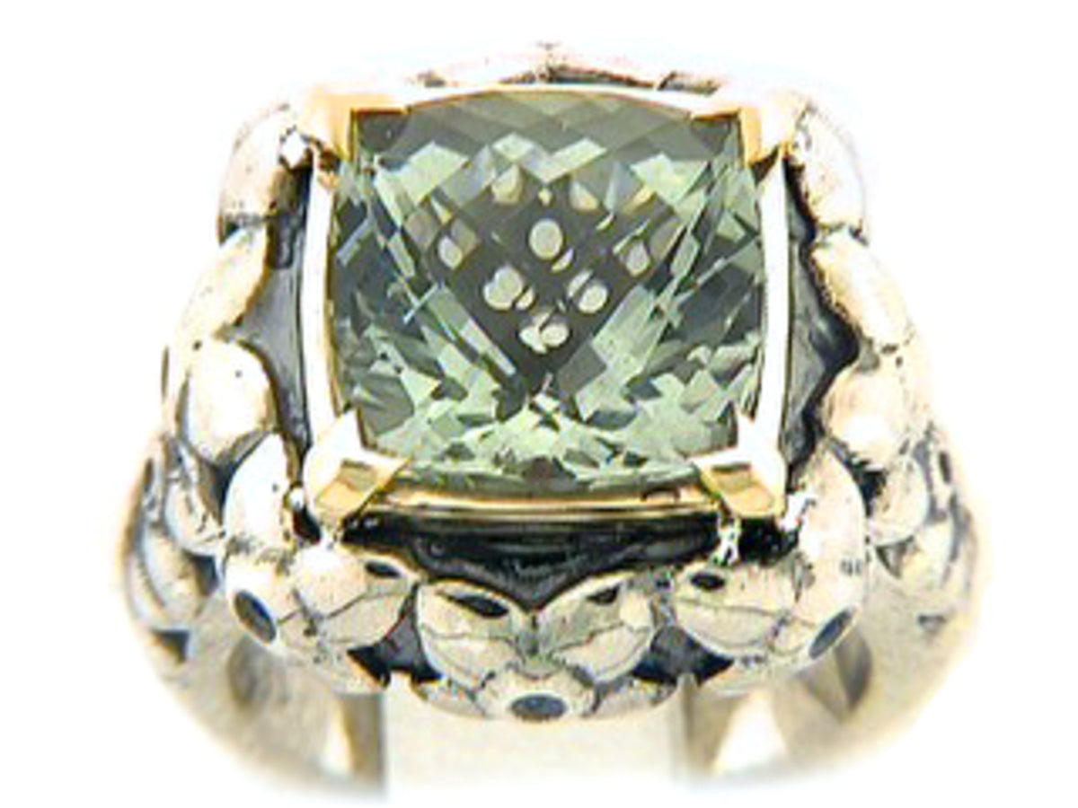 GREEN AMETHYST RING, SILVER/18K (E)