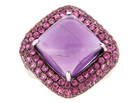 AMETHYST & PINK SAPPHIRE RING, SILVER (E)