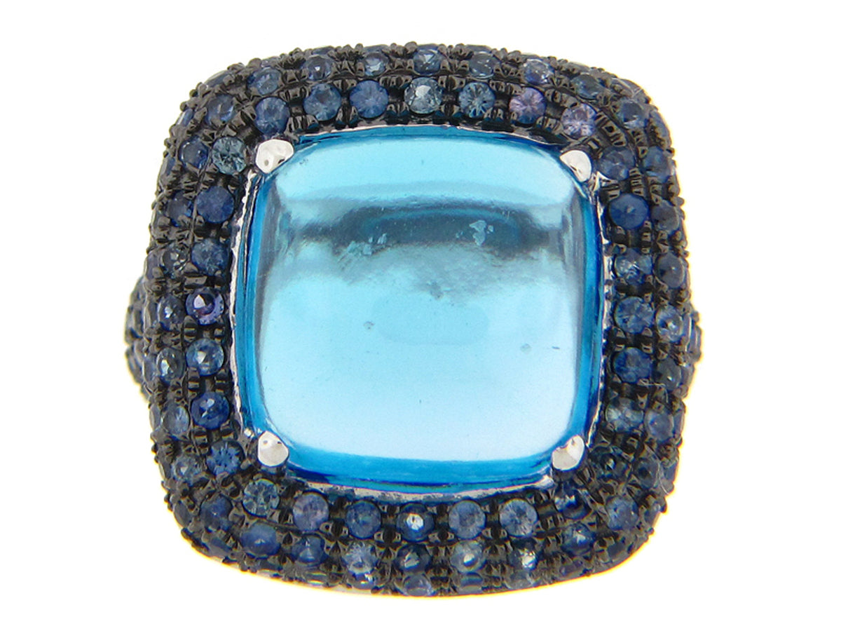 BLUE TOPAZ & SAPPHIRE RING, SILVER (R/E)