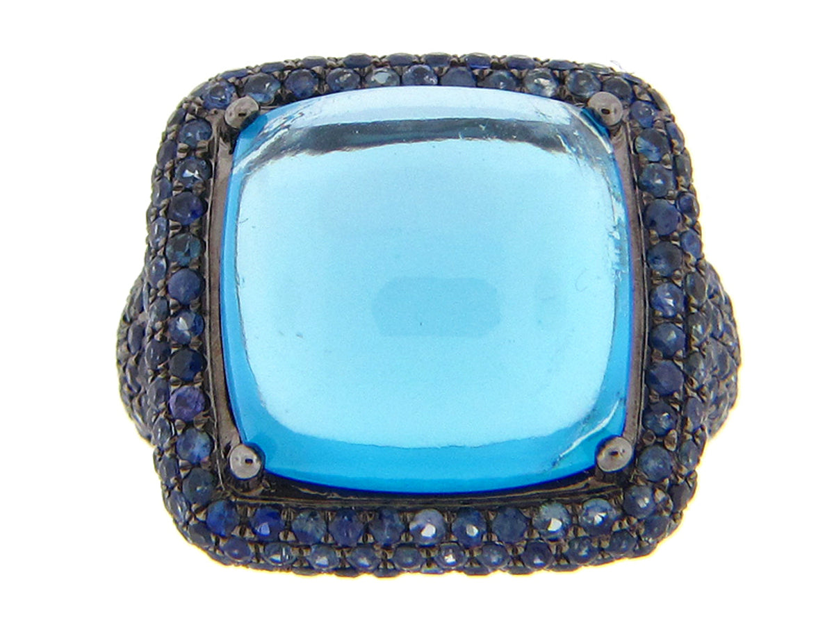 BLUE TOPAZ & SAPPHIRE RING, SILVER (R/E)