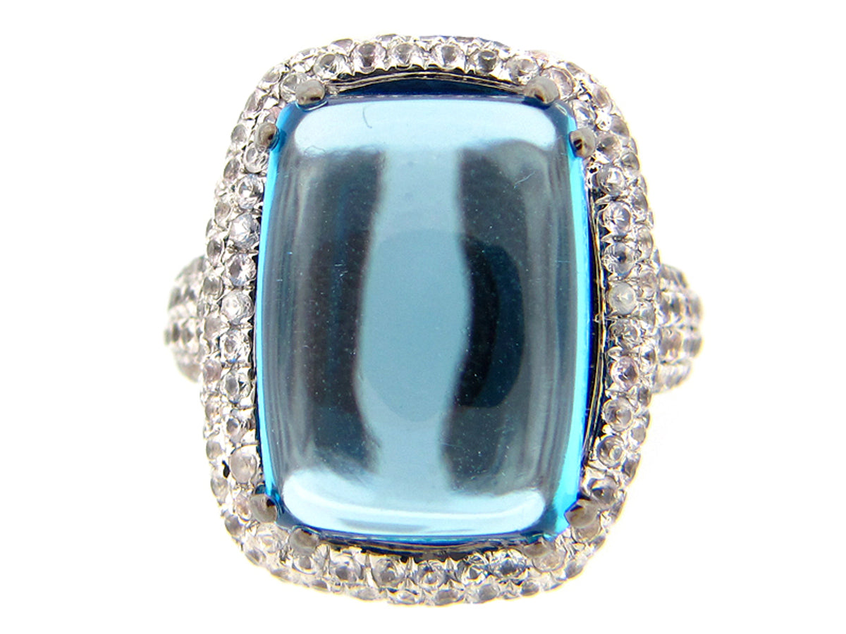 BLUE TOPAZ & WHITE SAPPHIRE RING, SILVER (R/E)