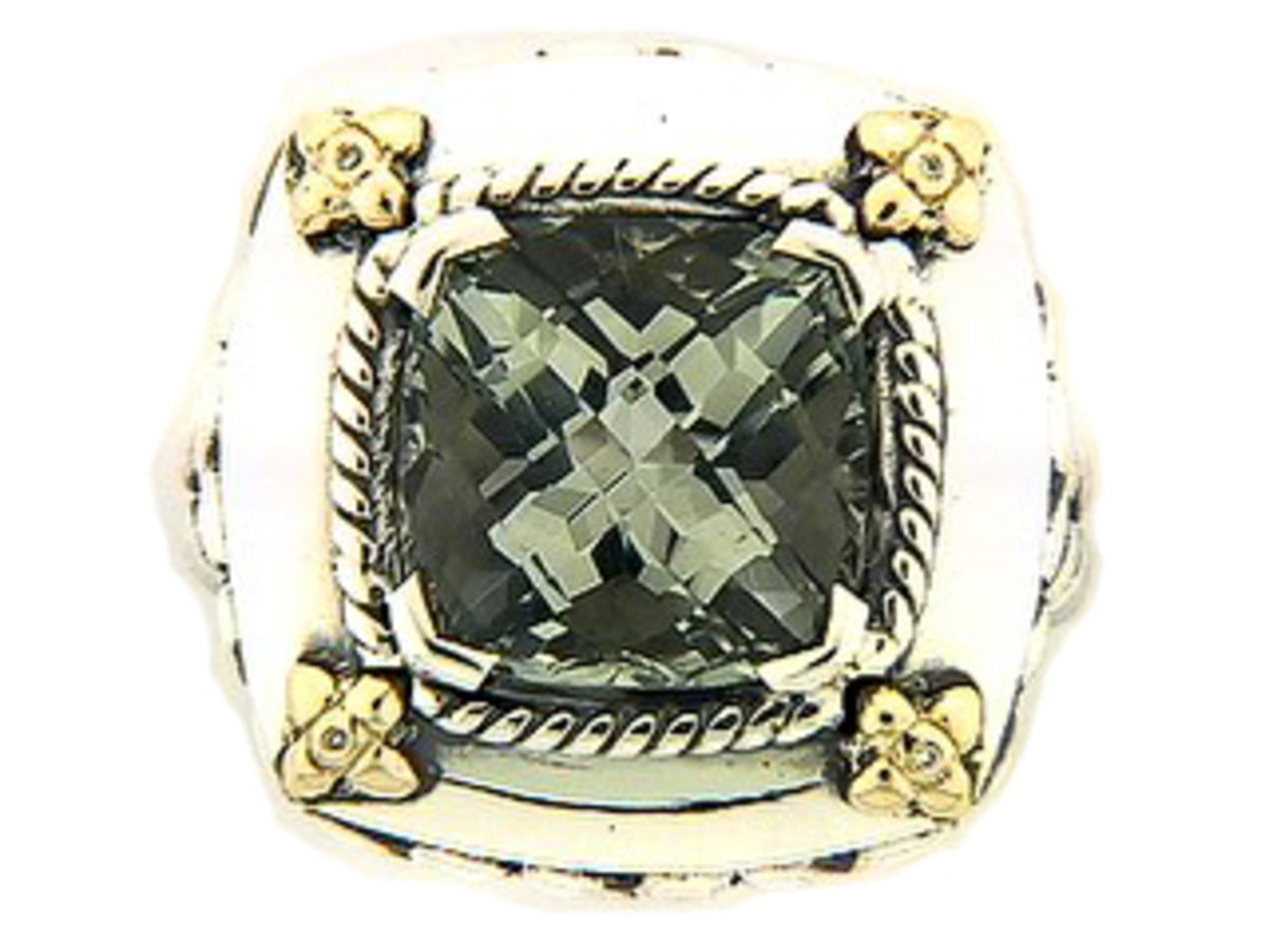 GREEN AMETHYST & DIAMOND RING, SILVER/18K (E/N), C=8.00