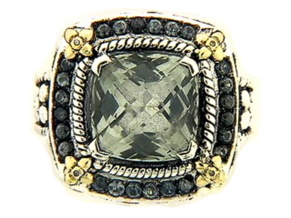 GREEN AMETHYST, GREEN SAPPHIRE & DIAMOND RING