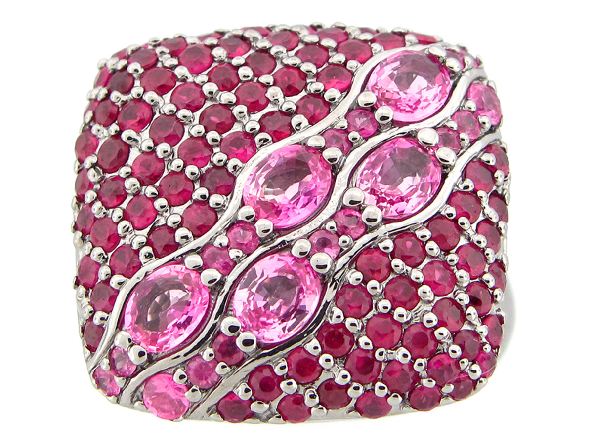 RUBY & PINK SAPPHIRE RING, BLACK FINISH, SILVER (H)