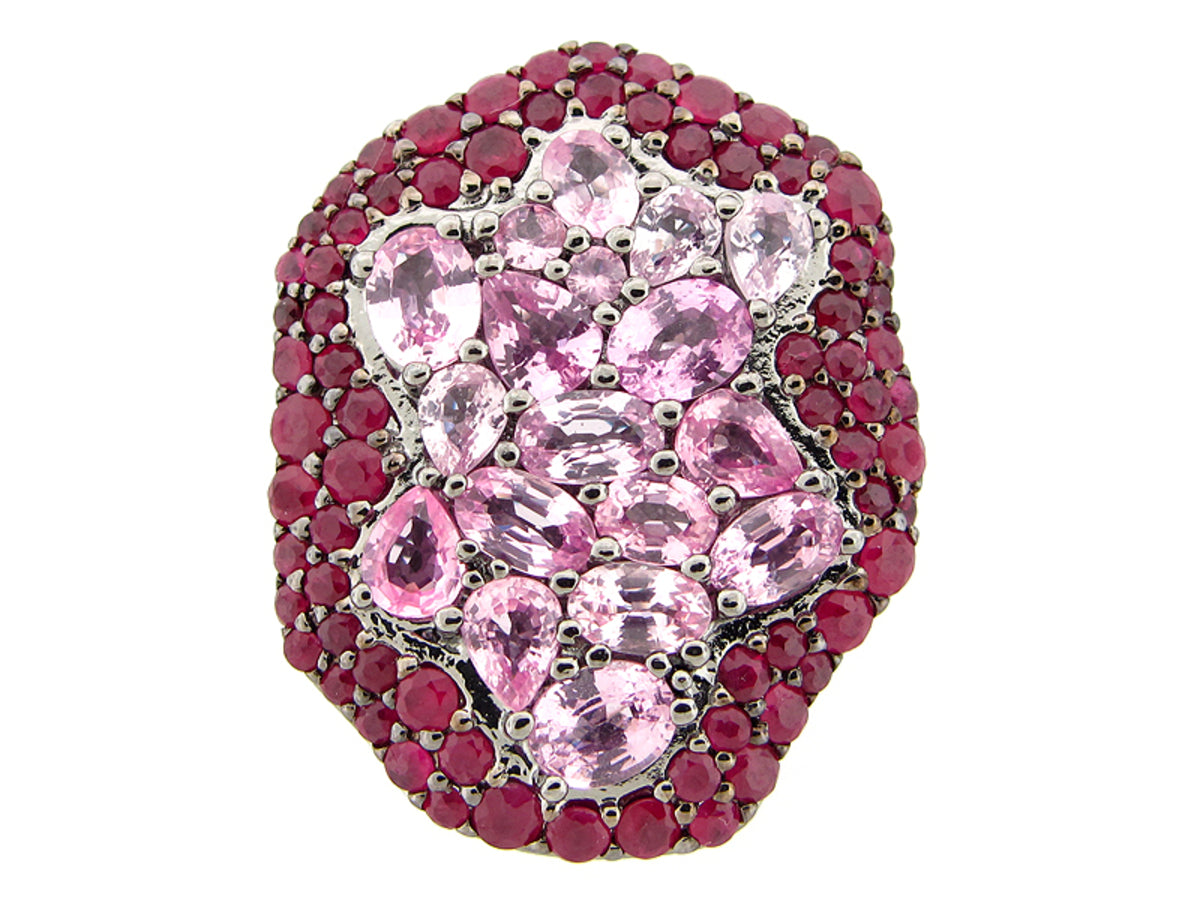 RUBY & PINK SAPPHIRE RING, SILVER (H)