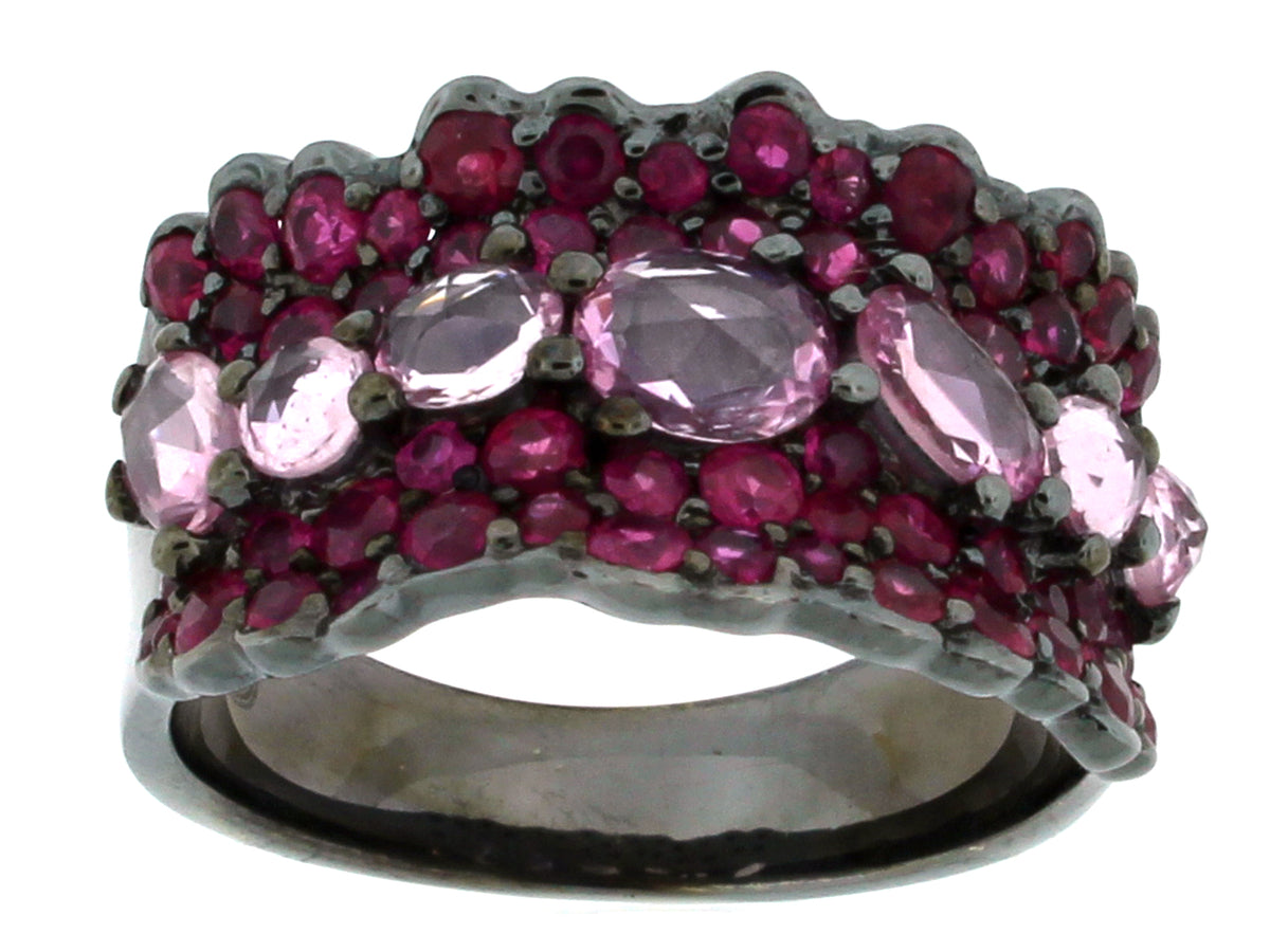 RUBY & PINK SAPPHIRE RING, BLACK FINISH, SILVER (H)