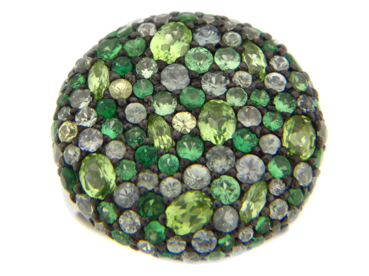 TSAVORITE/FANCY SAPPHIRE/PERIDOT RING, SILVER (N/E)