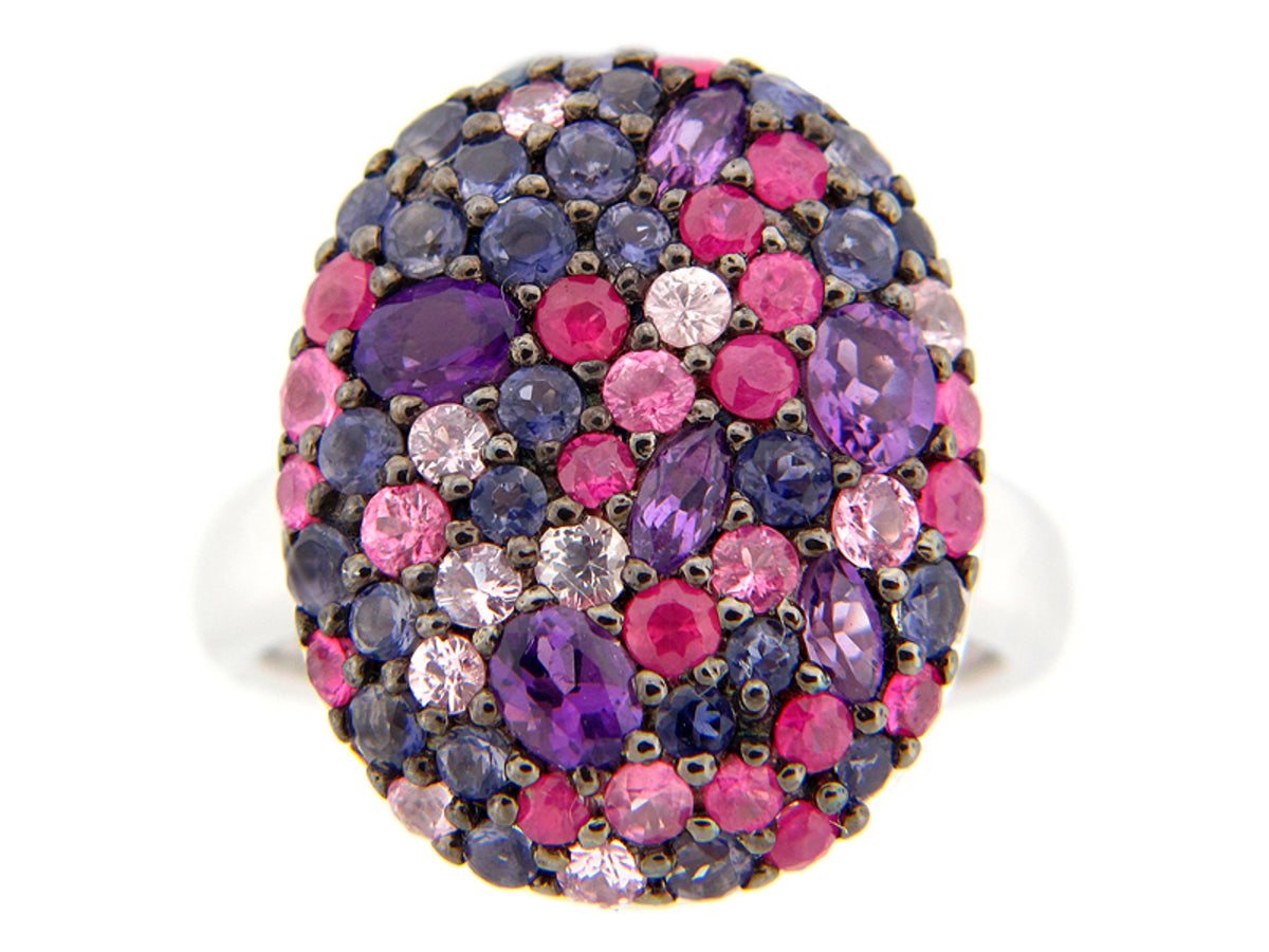RAINBOW SAPPHIRE/IOLITE/AMETHYST RING, SILVER (E)
