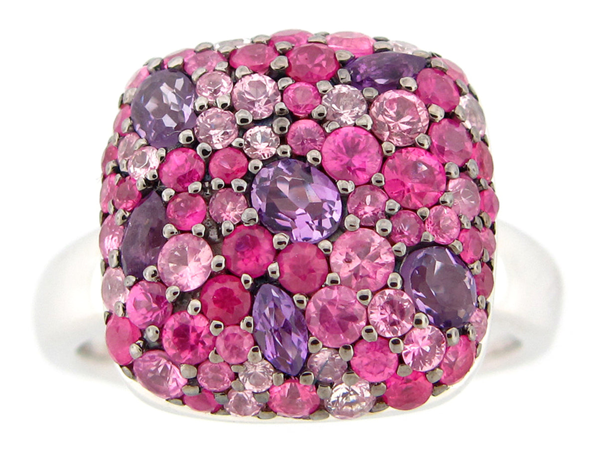 PINK SAPPHIRE & AMETHYST RING, SILVER (H)