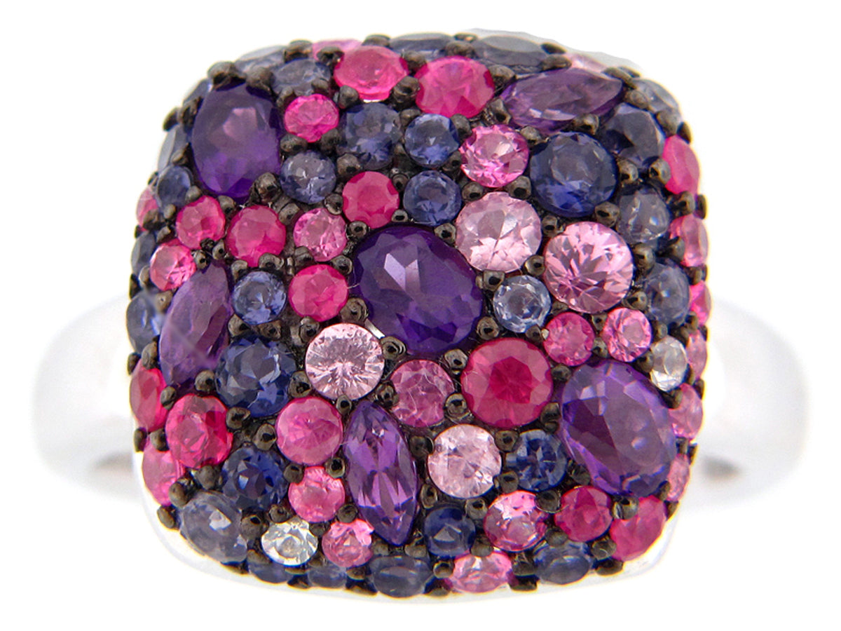 FANCY SAPPHIRE/IOLITE/AMETHYST RING, SILVER (E)