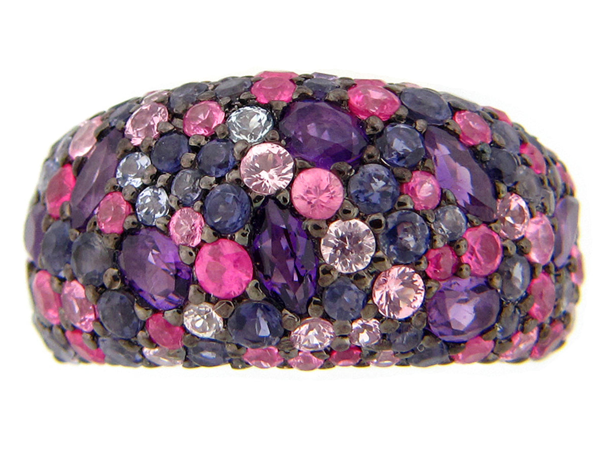 FANCY SAPPHIRE/IOLITE/AMETHYST RING, SILVER (E)