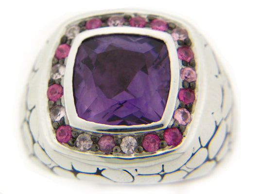 AMETHYST & PINK SAPPHIRE RING, SILVER (E)