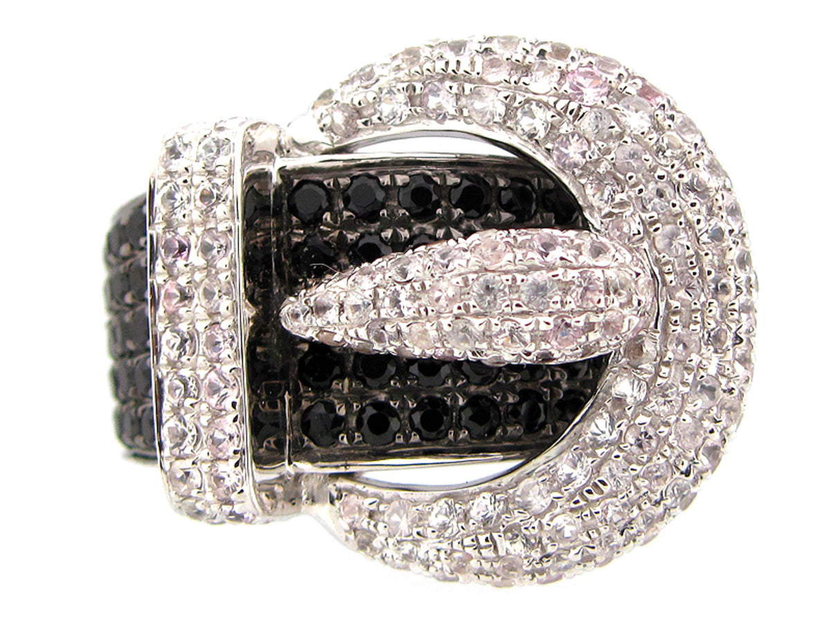 BLACK SPINEL & WHITE SAPPHIRE RING, SILVER (N/E)