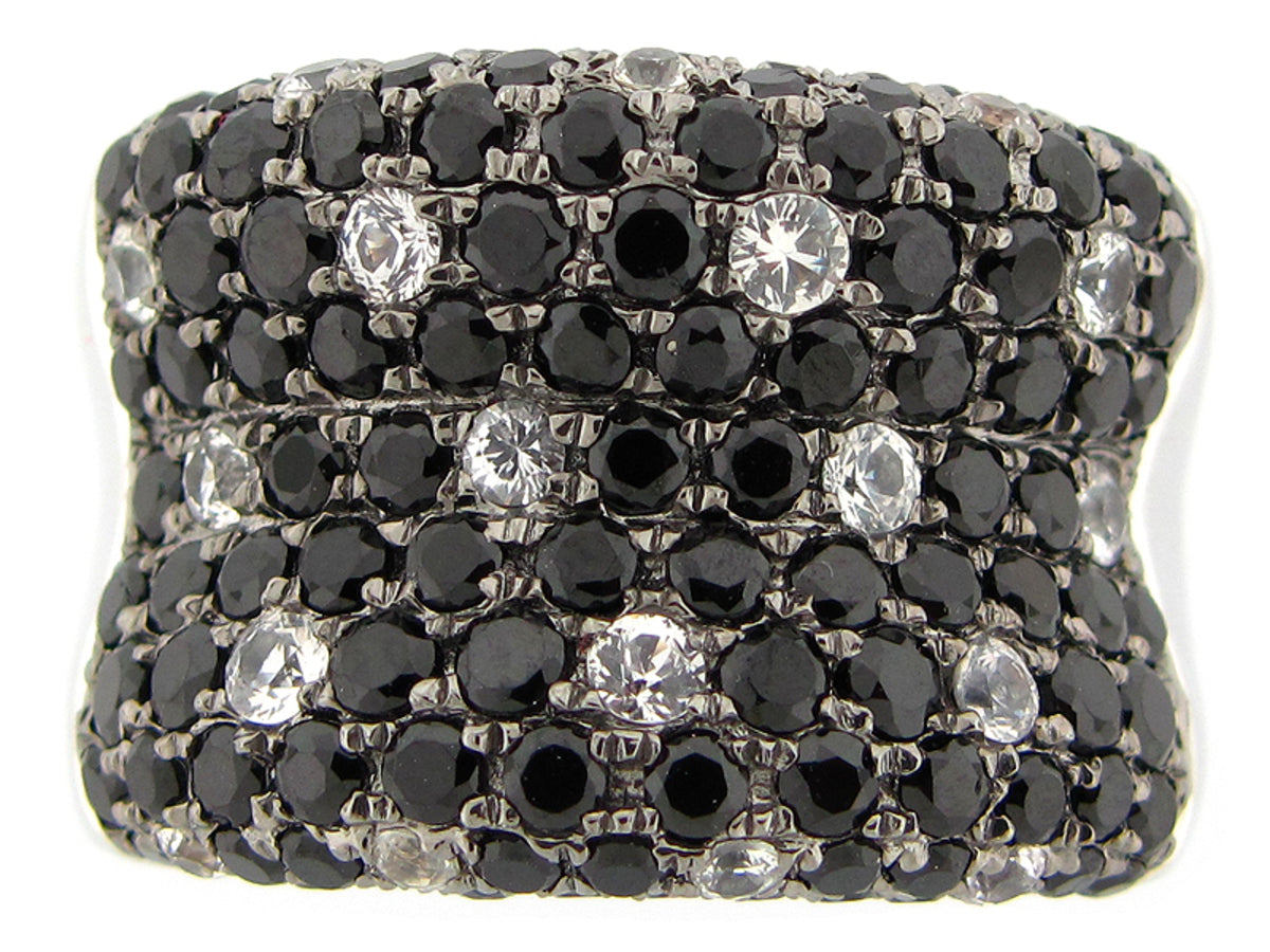BLACK SPINEL & WHITE SAPPHIRE RING, BLACK FINISH, SILVER (N/E)