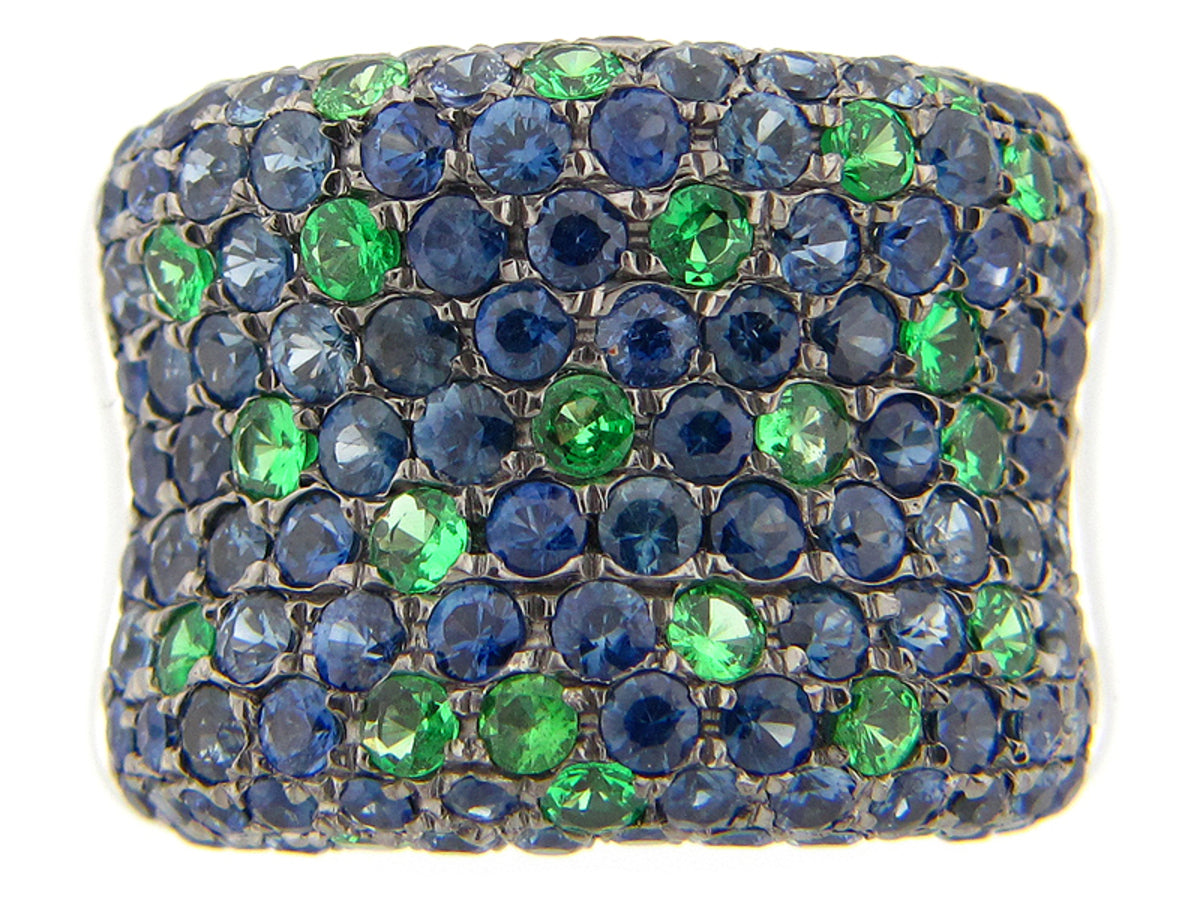 TSAVORITE & SAPPHIRE RING, SILVER (N/H)