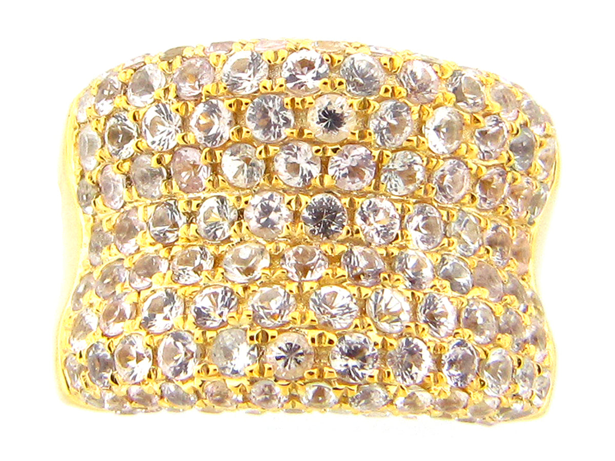 WHITE SAPPHIRE RING, YELLOW FINISH, SILVER (E)