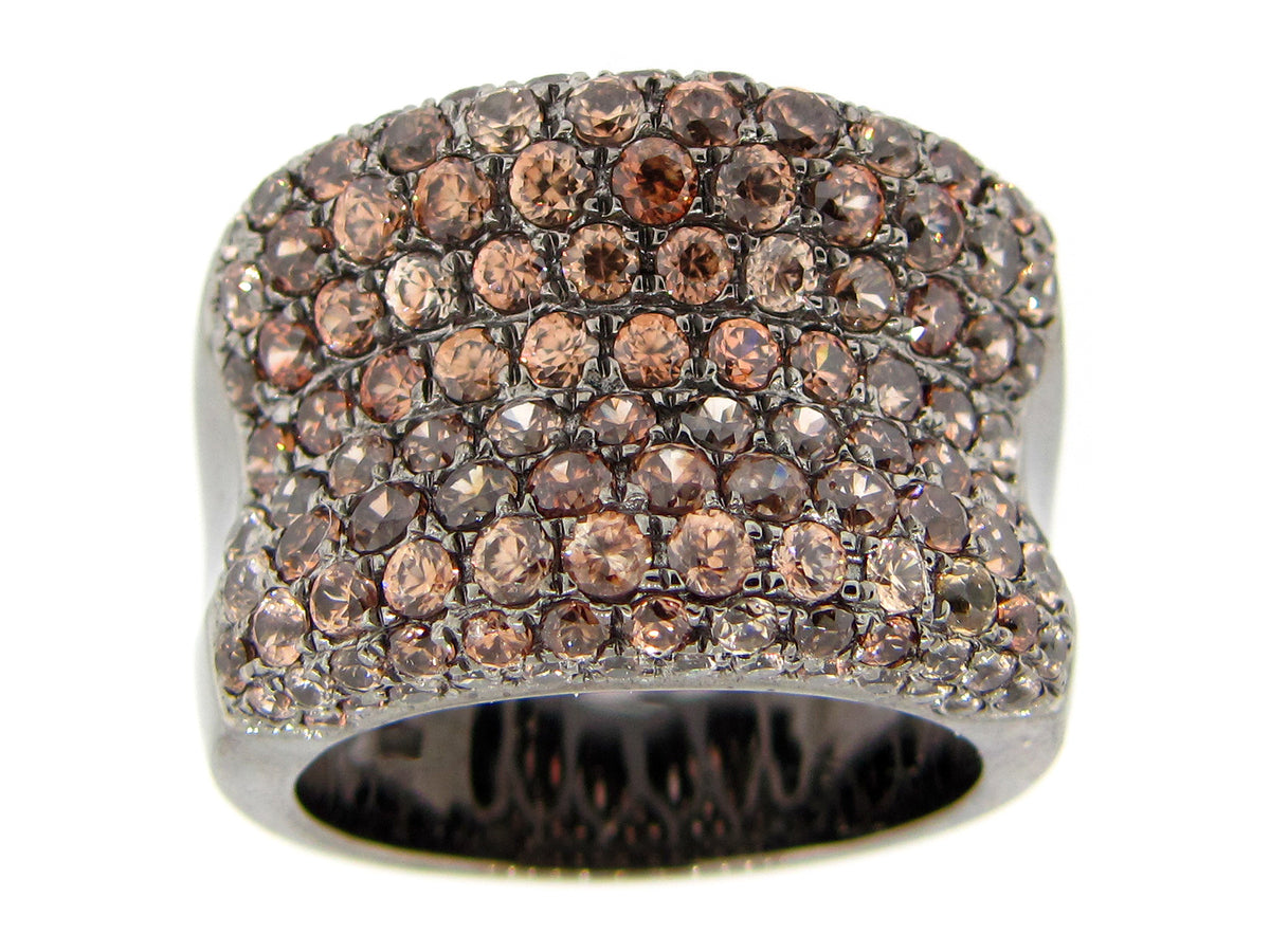BROWN ZIRCON SADDLE RING, BLACK FINISH, SILVER (N)