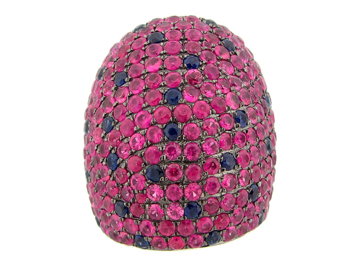 Pink Blue Sapphire Ring, Silver (H)