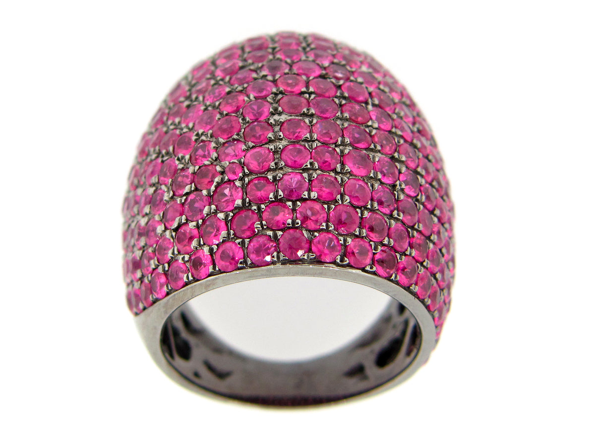 PINK SAPPHIRE RING, BLACK FINISH, SILVER (H)