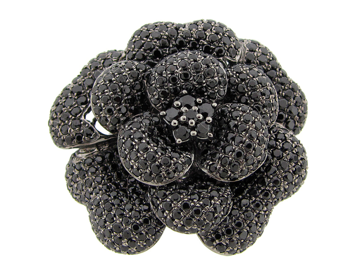 BLACK SPINEL RING, BLACK FINISH, SILVER (N)