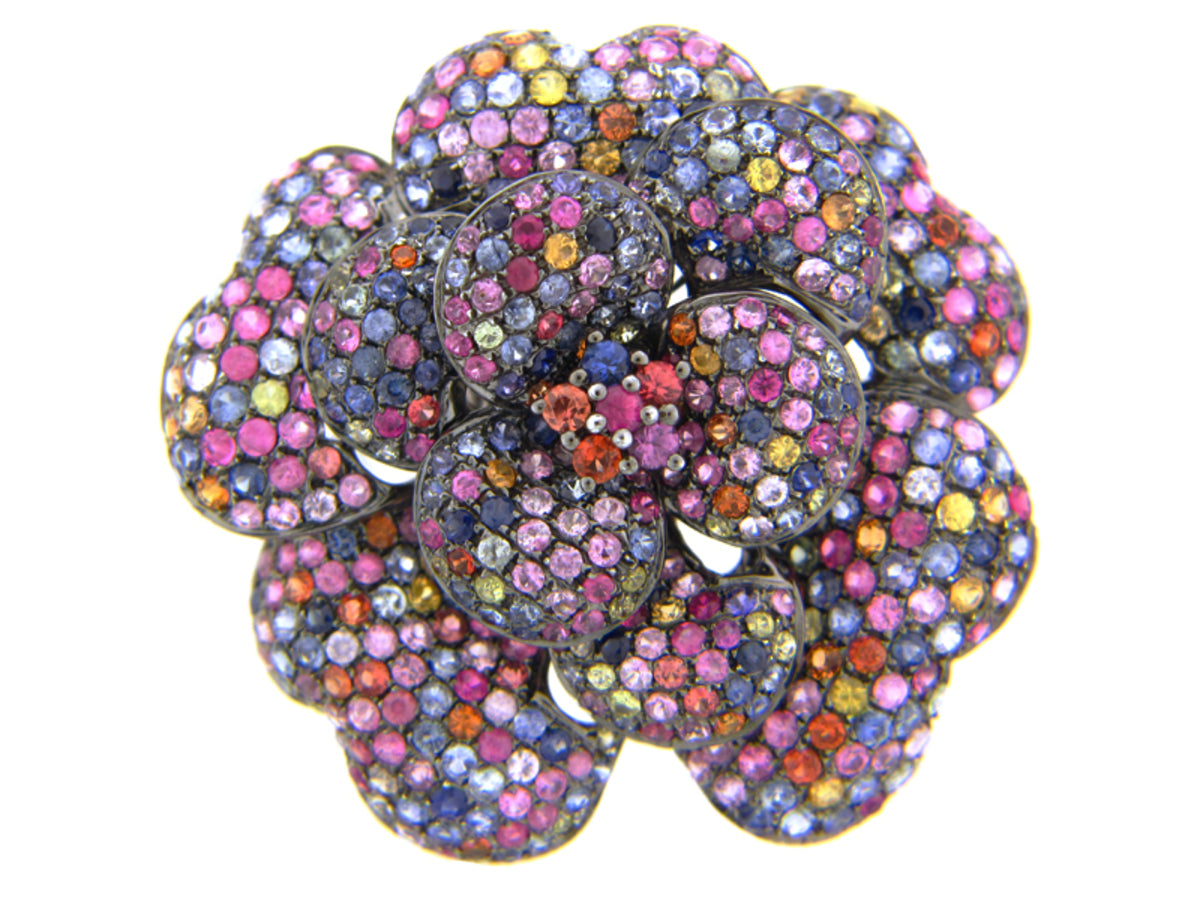 RAINBOW SAPPHIRE FLOWER RING, SILVER (E/U)
