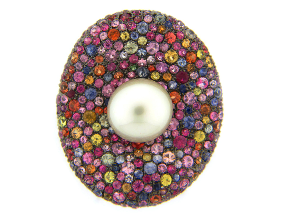 CULTURED PEARL/RAINBOW SAPPHIRE RING
