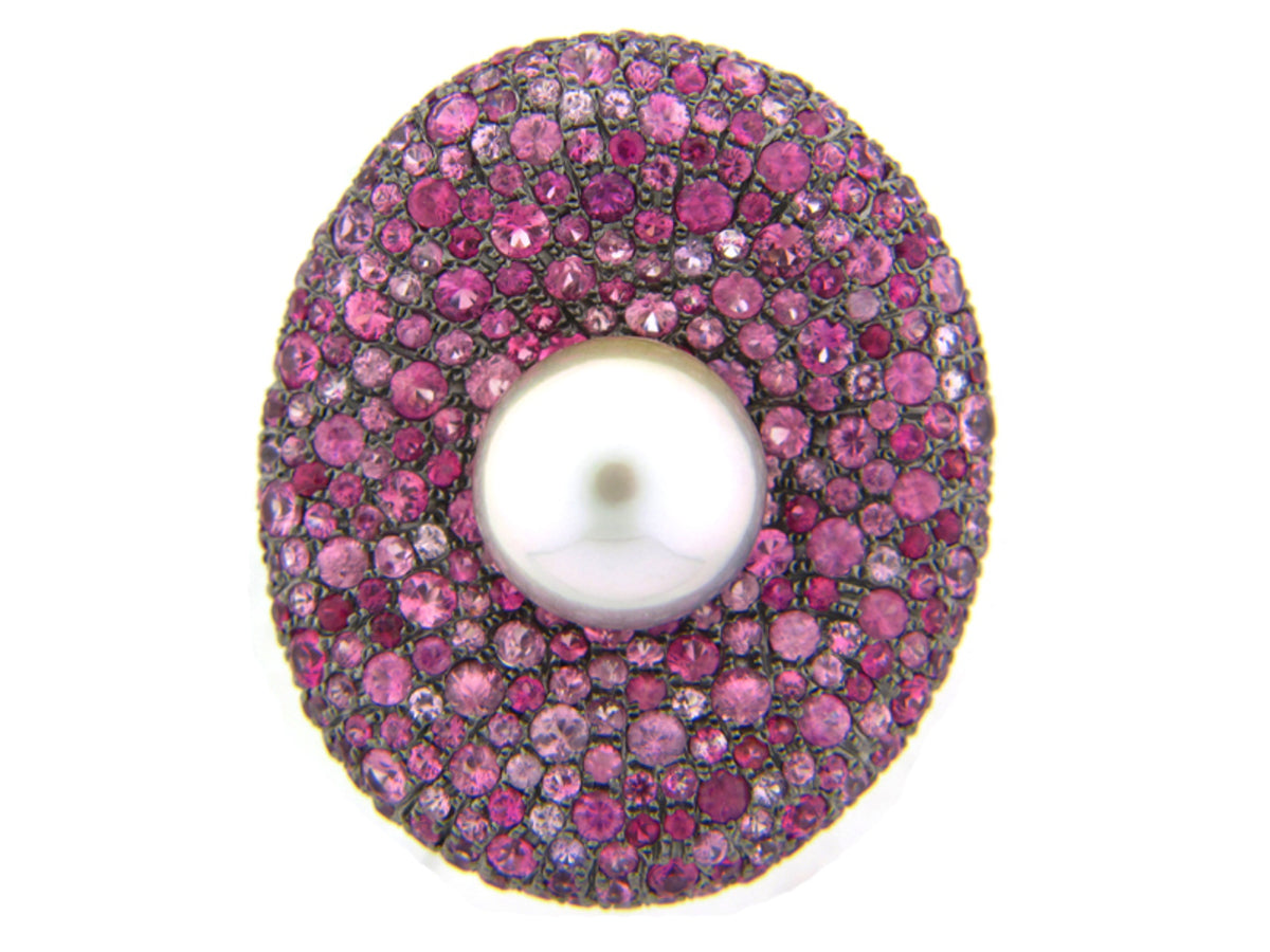 CULTURED PEARL/RAINBOW SAPPHIRE RING