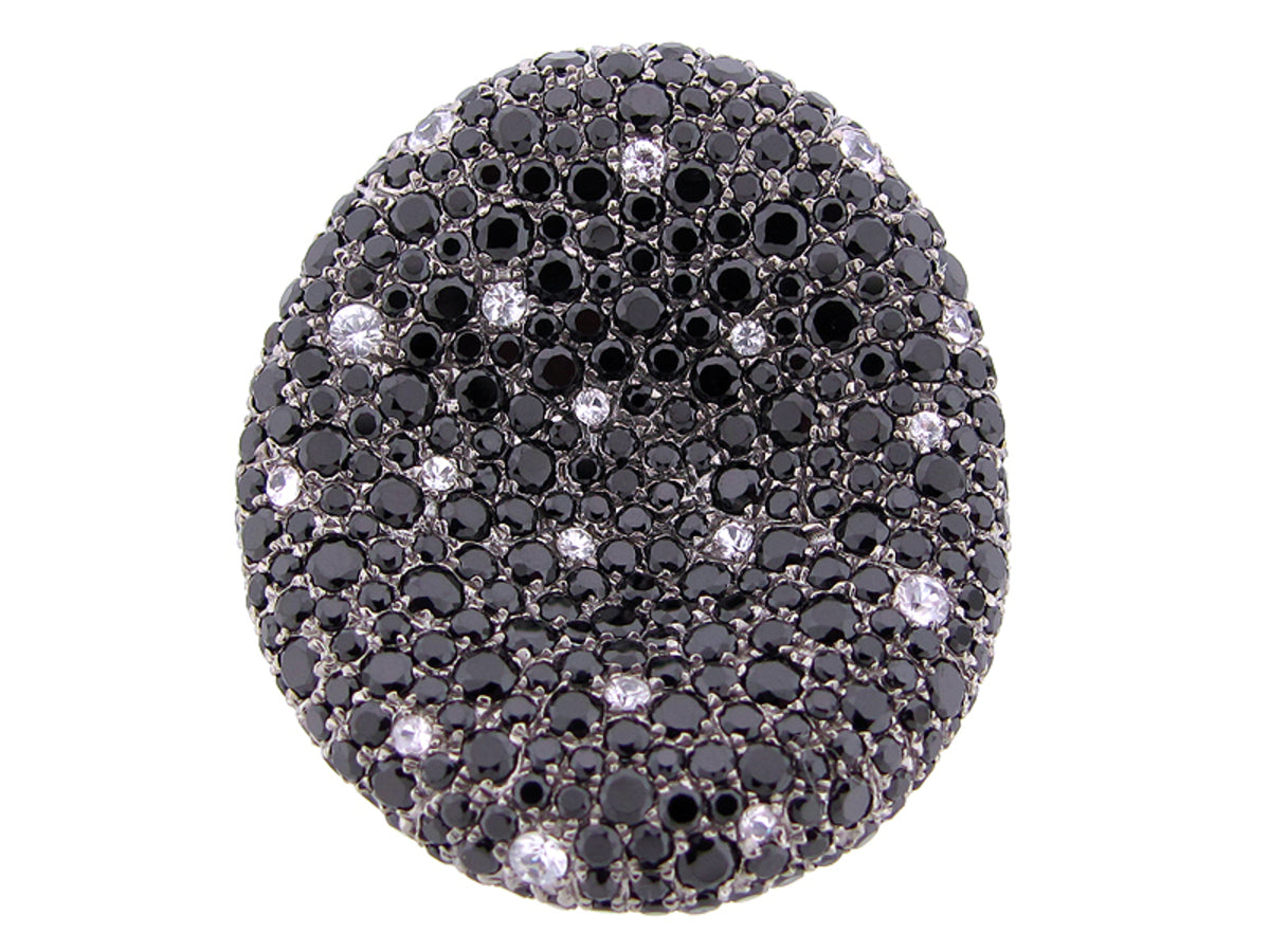 BLACK SPINEL & WHITE SAPPHIRE RING, BLACK FINISH, SILVER (N/H)