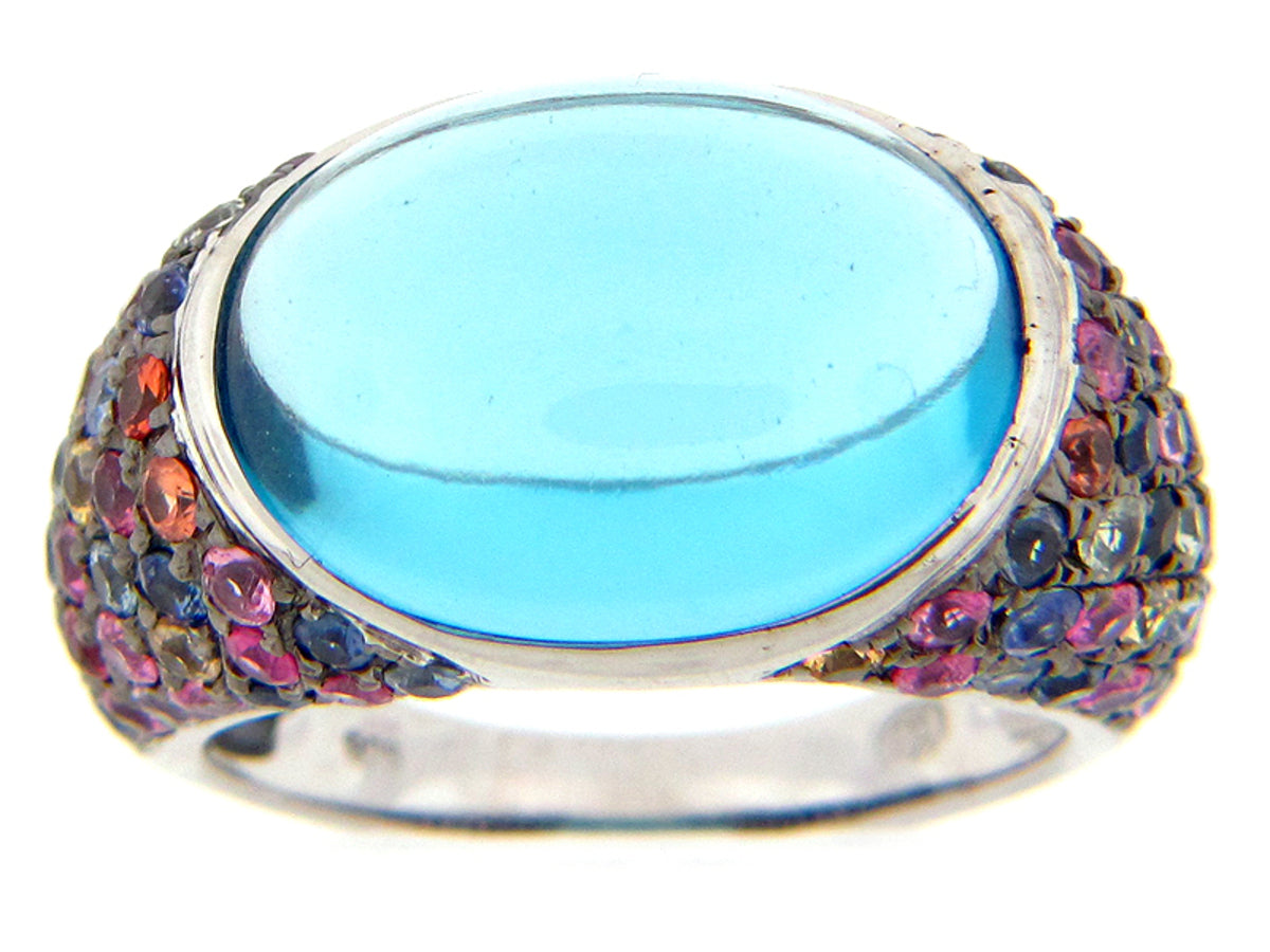 BLUE TOPAZ/RAINBOW SAPPHIRE RING, SILVER (E/U)