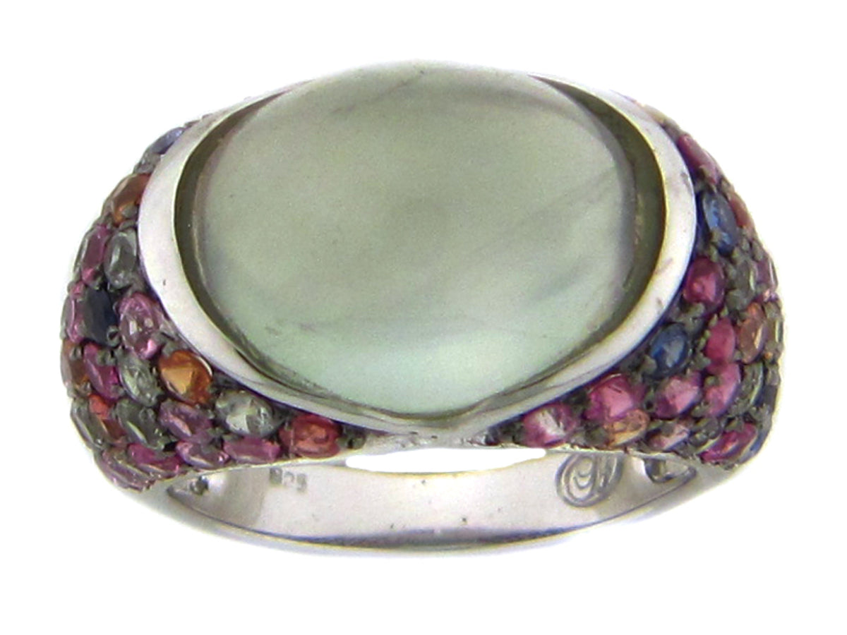 PREHNITE/RAINBOW SAPPHIRE RING, SILVER (E/U)