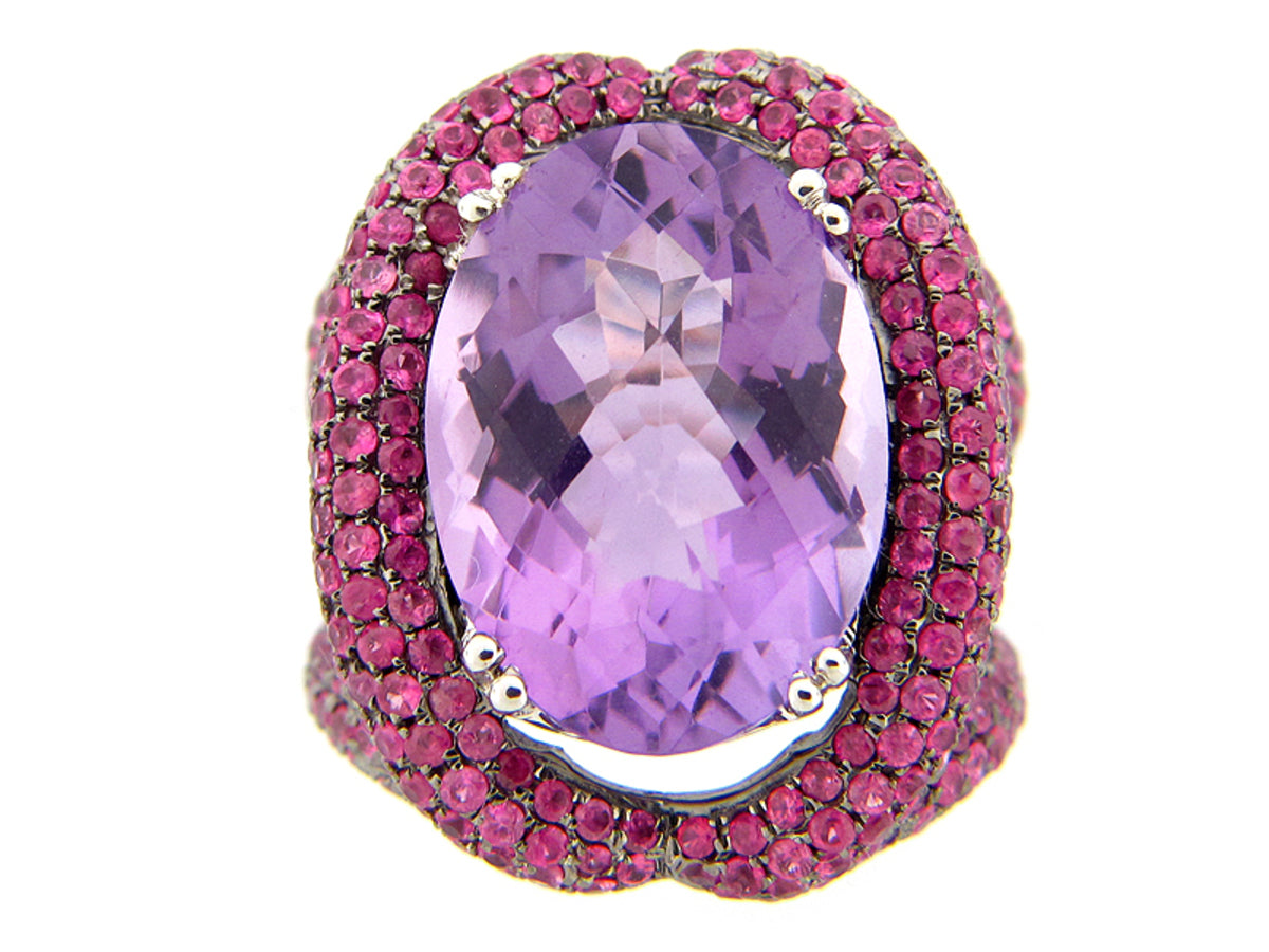 CHB AMETHYST & PINK SAPPHIRE RING, SILVER (E)