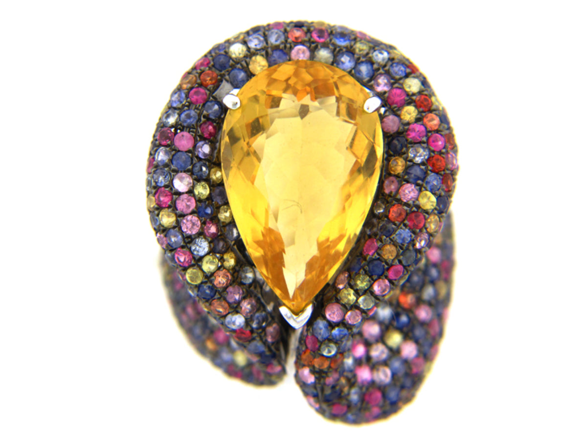 CITRINE/RAINBOW SAPPHIRE RING