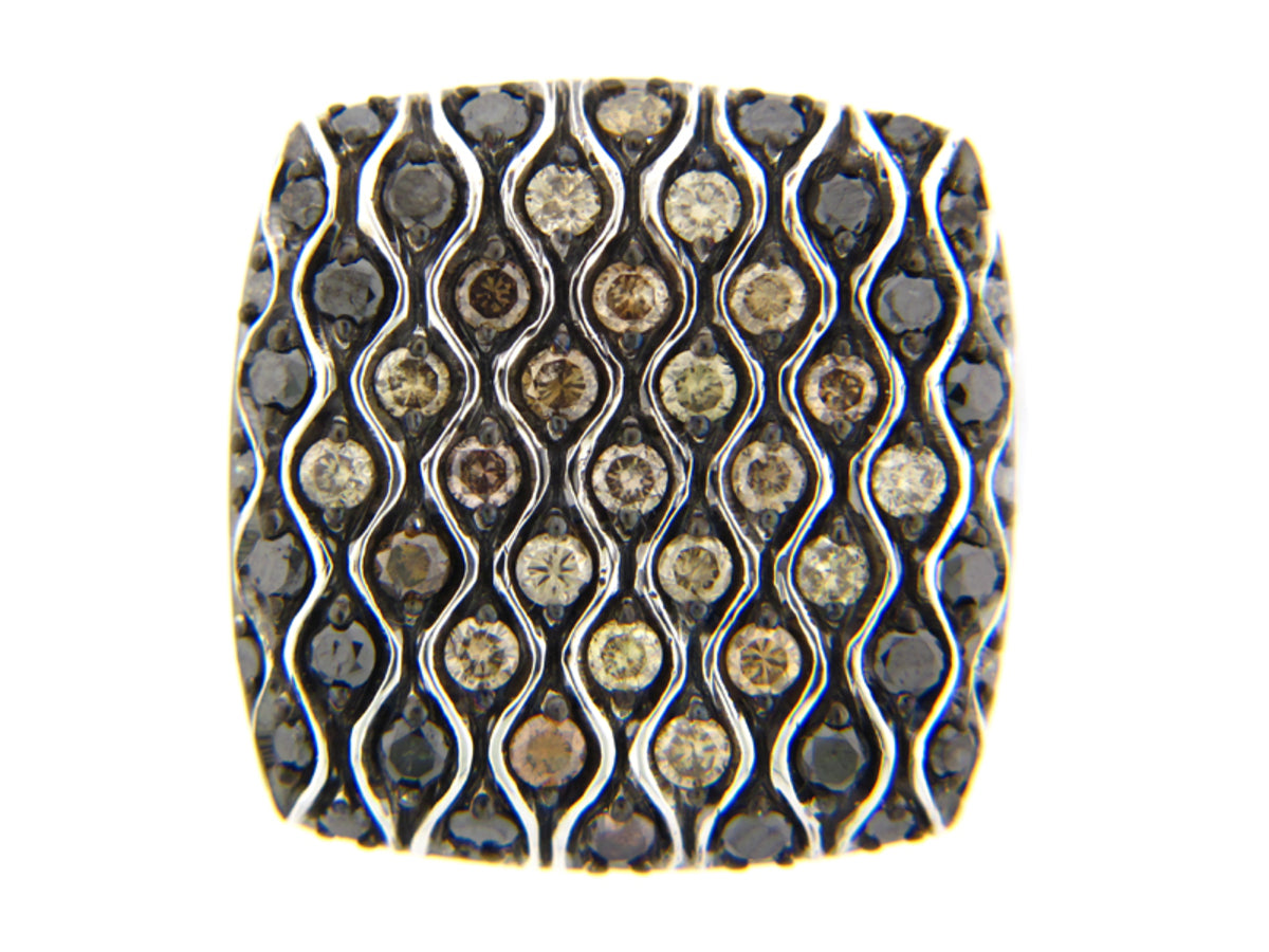 BROWN & BLACK DIAMOND RING, SILVER (R/N)