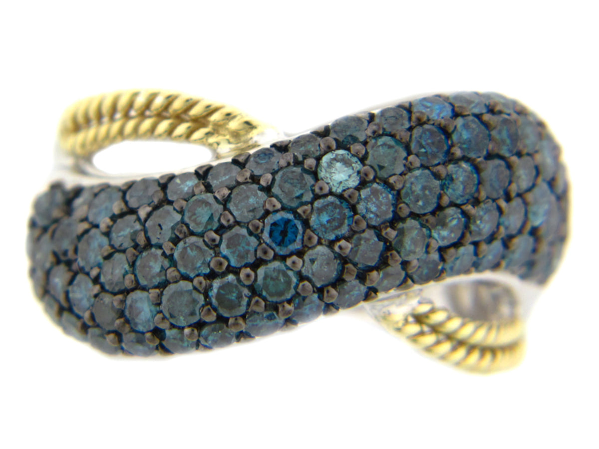 IRR. BLUE DIAMOND RING, SILVER/18KY (R)