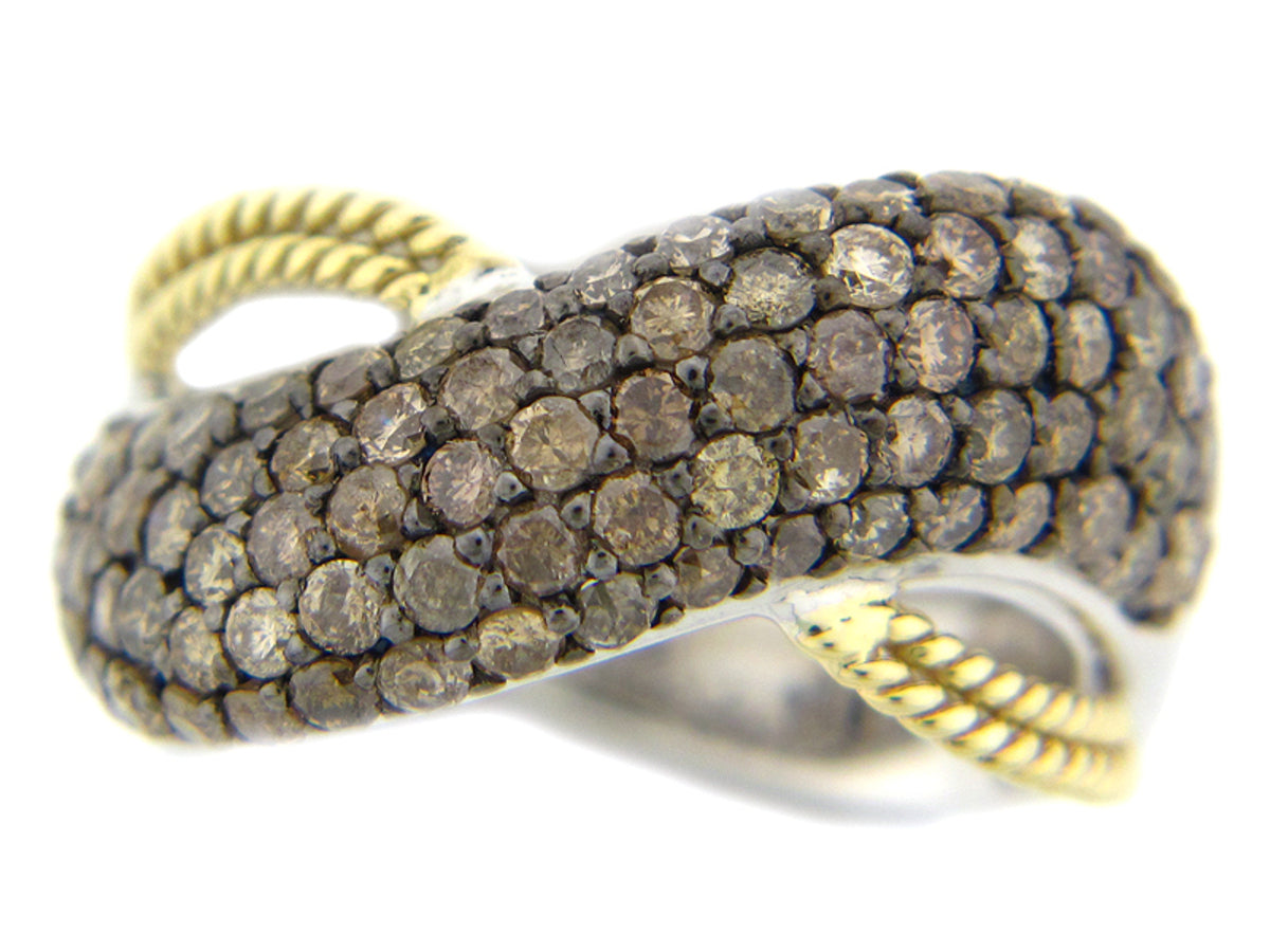 BROWN DIAMOND RING, SILVER/18KY (N)