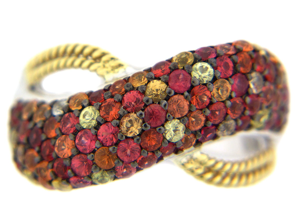 ORANGE SAPPHIRE MIXED SHADES RING, SILVER/18KY (E/U)