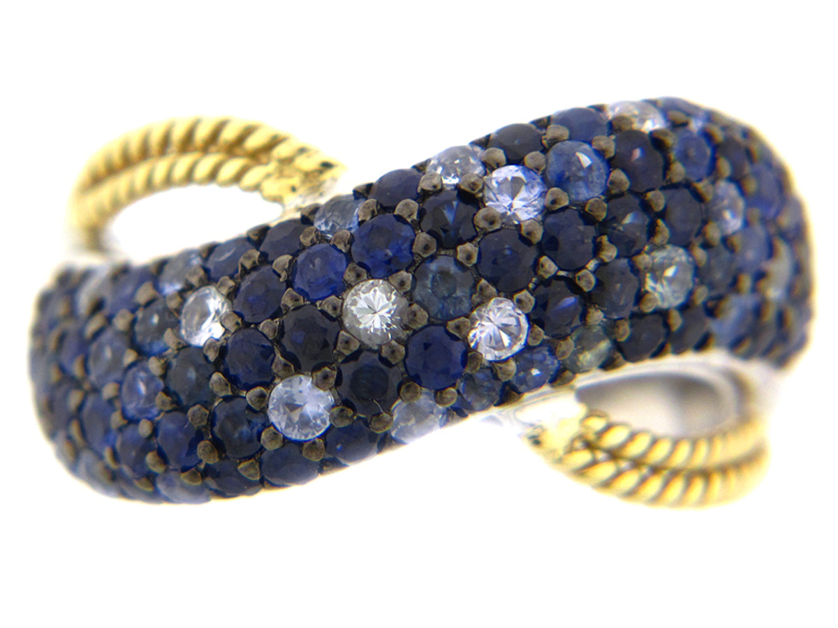 SAPPHIRE MIXED SHADES RING, SILVER/18KY (E)