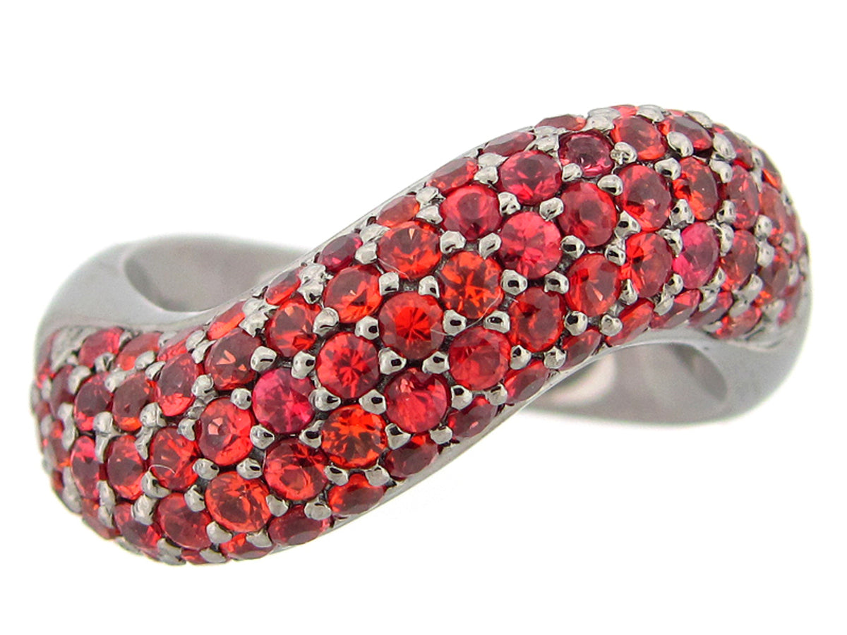 RED ORANGE SAPPHIRE RING, BLACK FINISH, SILVER (H/U)