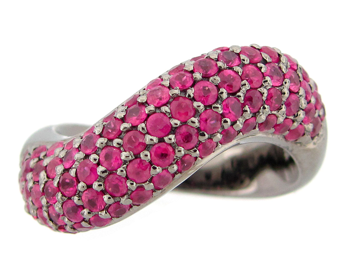 PINK SAPPHIRE RING, BLACK FINISH, SILVER (H)
