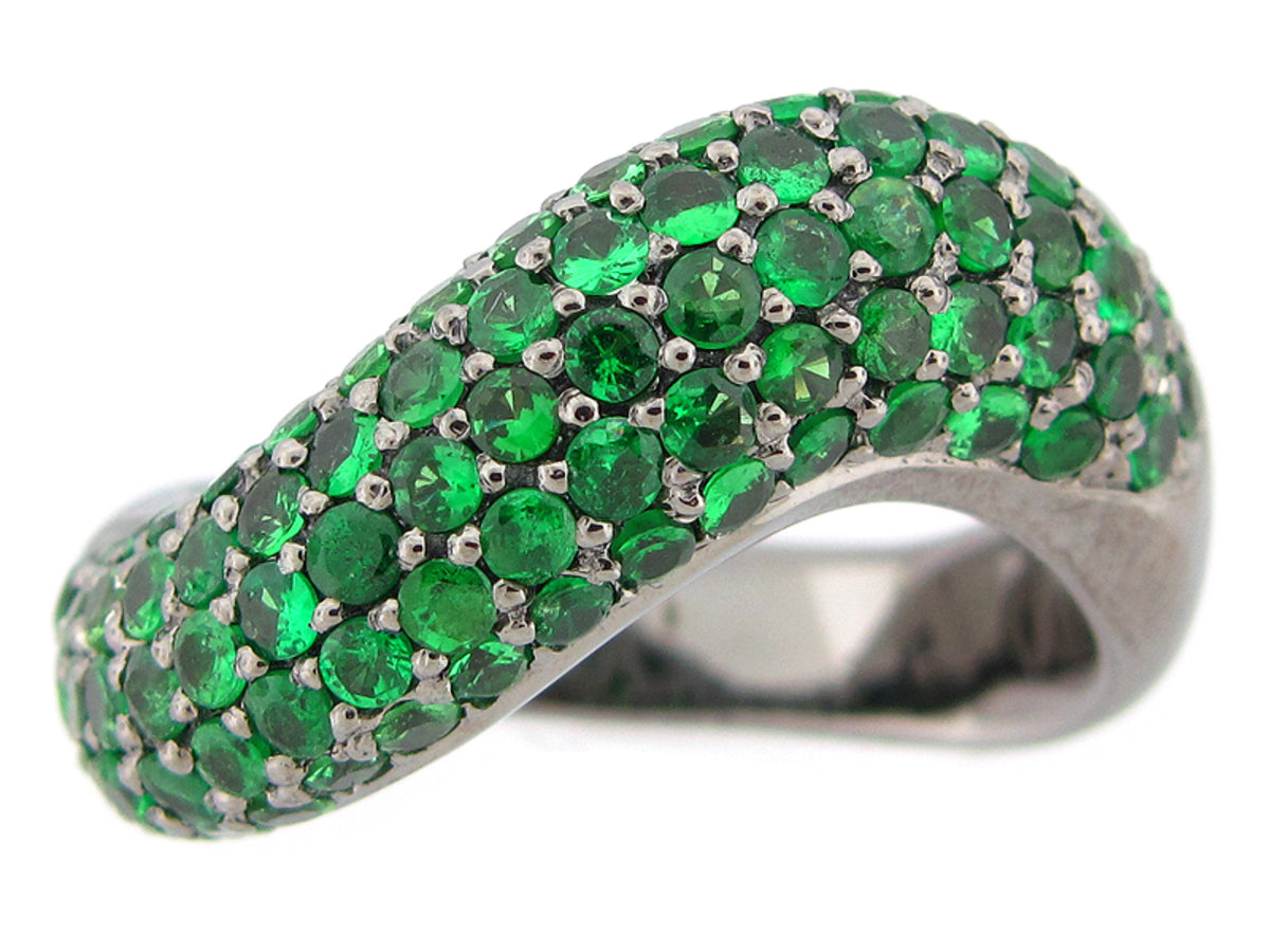 TSAVORITE RING,BLACK FINISH, SILVER (N)