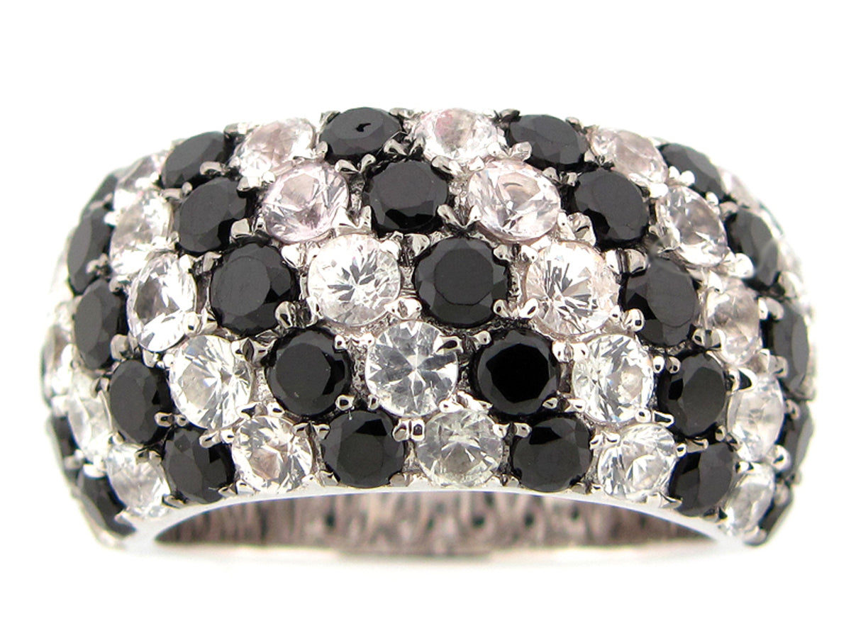BLACK SPINEL & WHITE SAPPHIRE RING, SILVER (N/H)