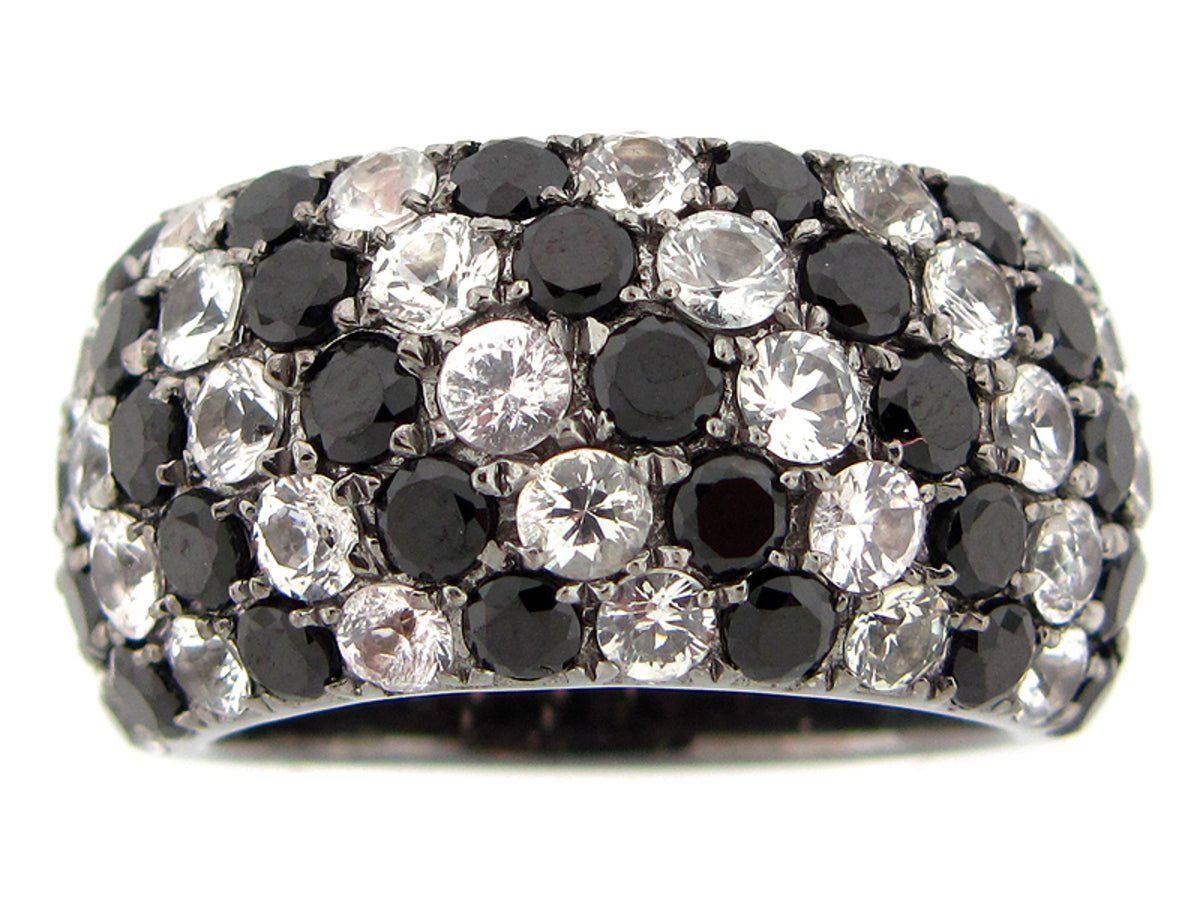 BLACK SPINEL & WHITE SAPPHIRE RING, BLACK FINISH, SILVER (N/H)